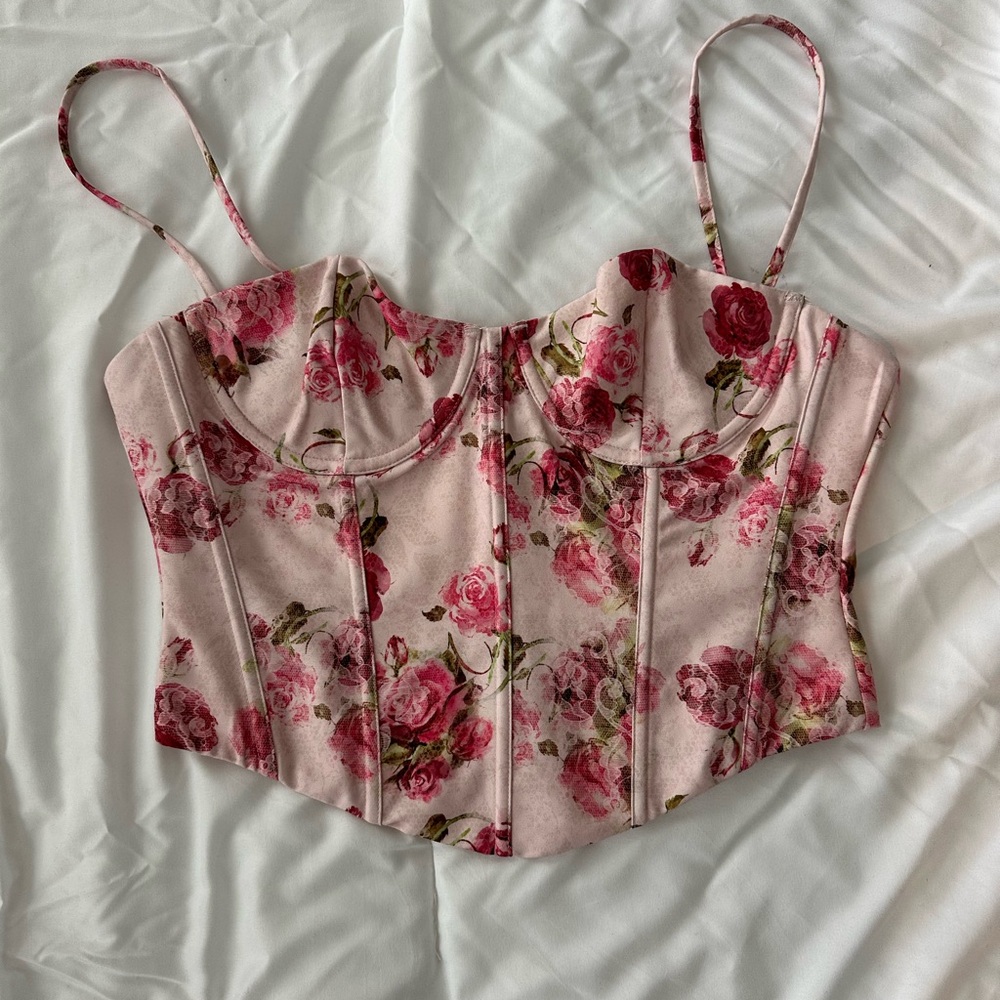 Floral Pink Corset Top - White Fox Boutique